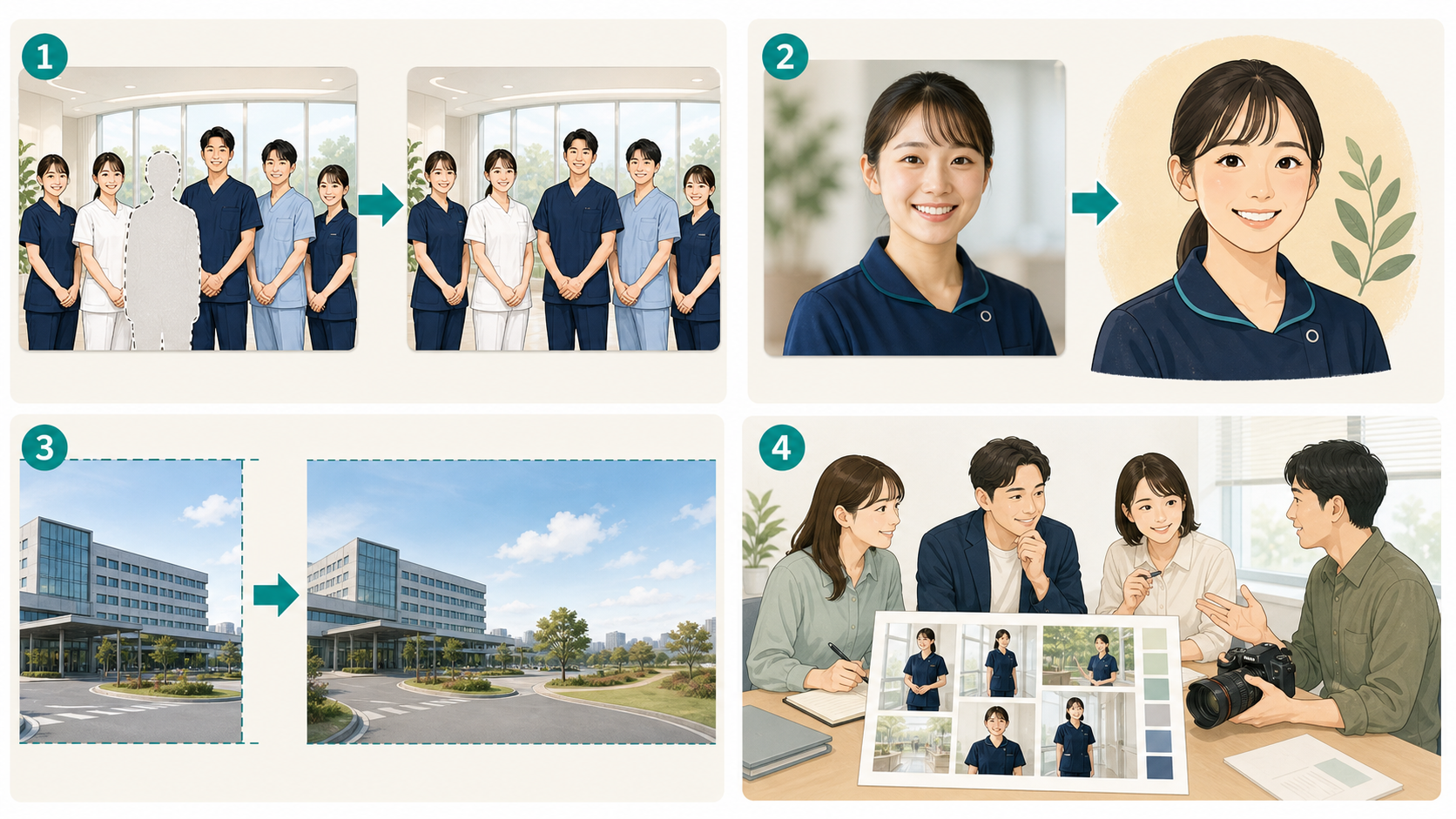 看護職採用で役立つAI画像編集4つの活用例